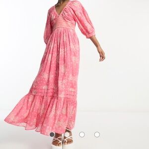 Free People Golden Hour Maxi Dress Bohemian Floral Electropop Pink Size M
